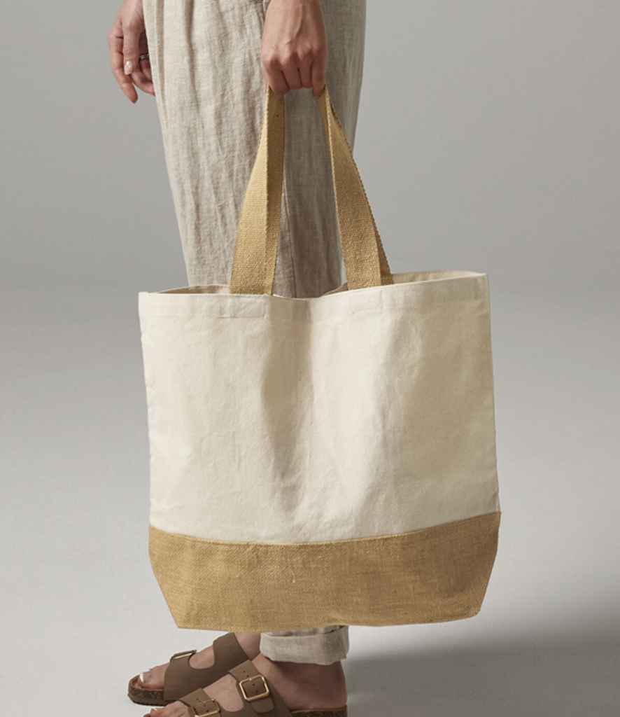 Westford Mill Canvas Tote Bag – 100% Baumwolle, Jute-Boden, 18 Liter Fassungsvermögen, 34x36x13 Cm, Mit Langen Tragegriffen