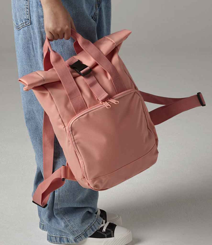 Zaino Unisex BagBase Recycled Mini Twin Handle Roll-Top, In Poliestere Riciclato, Nero, Leggero E Sostenibile