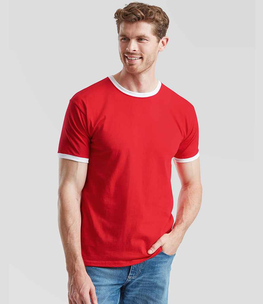 Fruit Of The Loom Men's Ringer T-Shirt - Contrast Collar & Sleeves, Soft Cotton Blend Tee