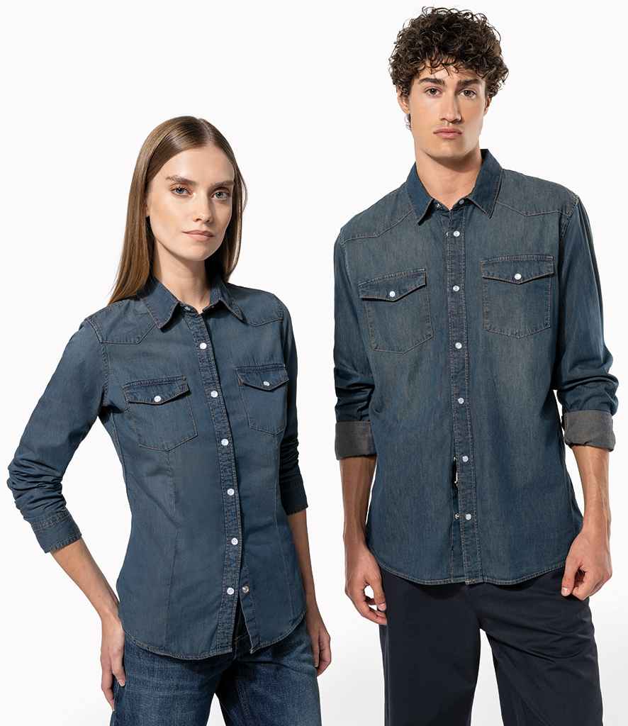Ladies Long Sleeve Denim Shirt front view