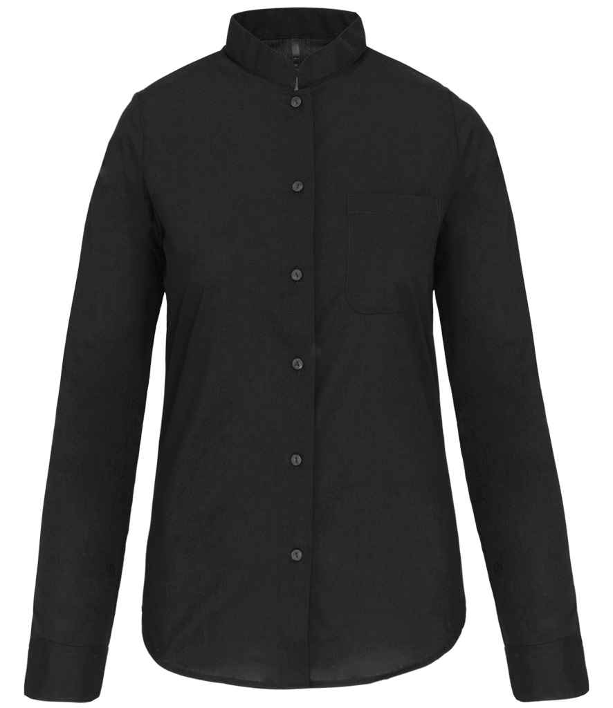 Ladies Long Sleeve Mandarin Collar Shirt front view