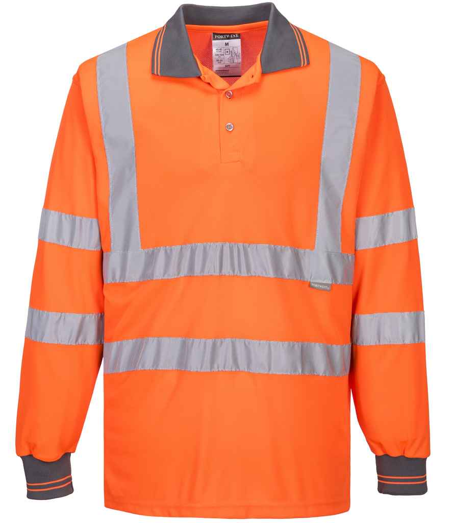 Portwest Hi-Vis Long Sleeve Polo Shirt front view