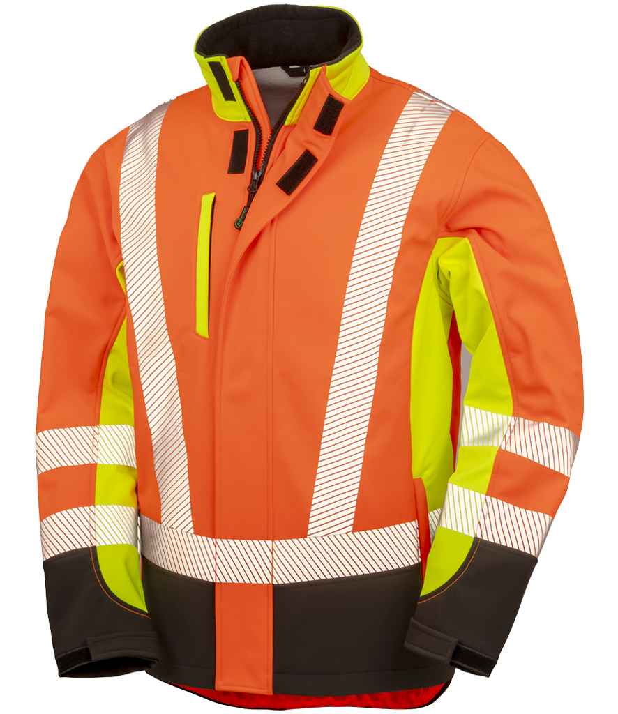 Result Recycled Three Layer Printable 3-Tone Safety Soft Shell Jacket front view