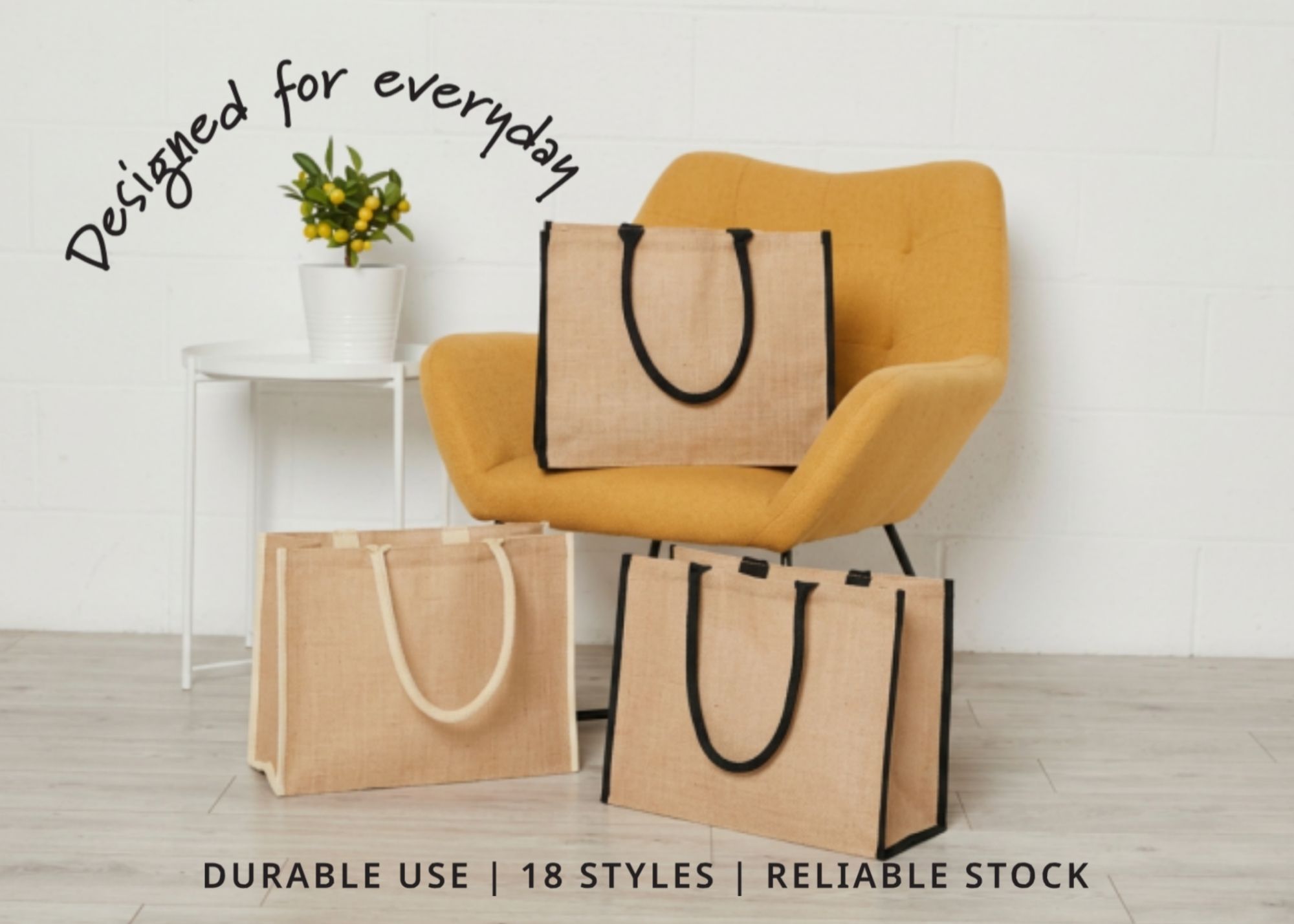 Brand Lab jute bags on chair 