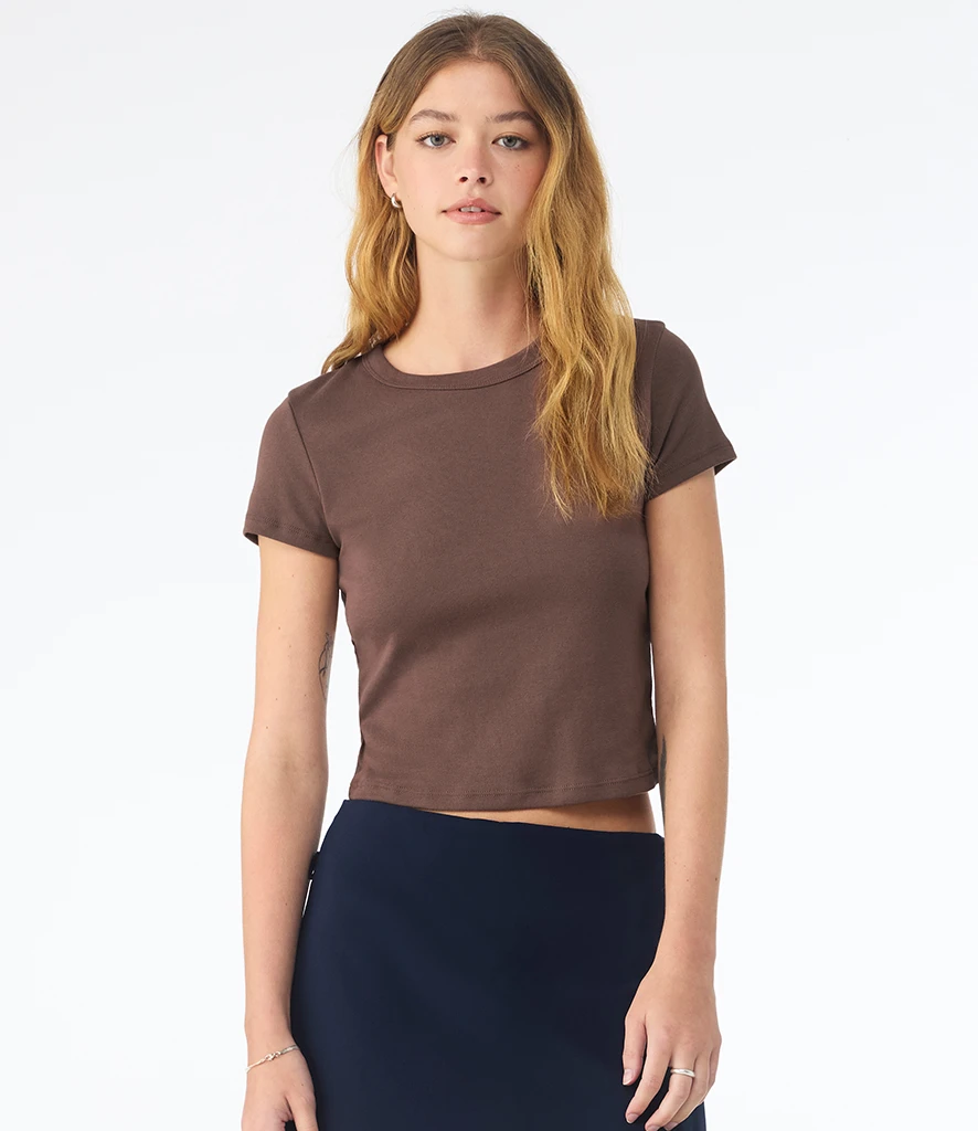 Women wearing blank Bella + Canvas cropped brown baby tee
