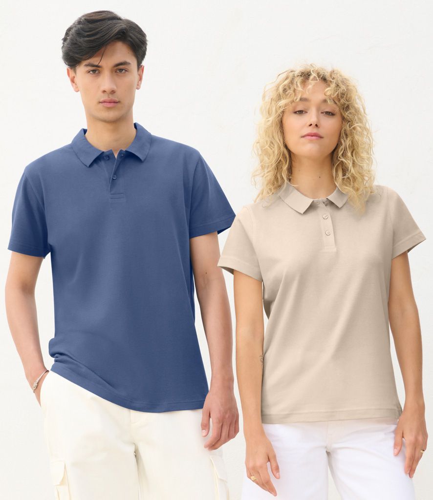 Man and women wearing polo shirts