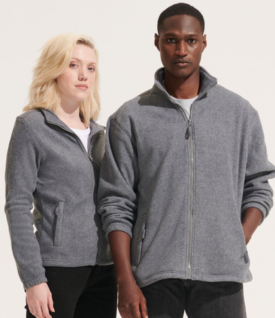 Man and woman wearing grey fleece jacket
