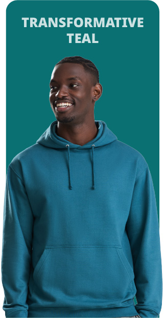 Man in AWDis Just Hoods teal hoodie