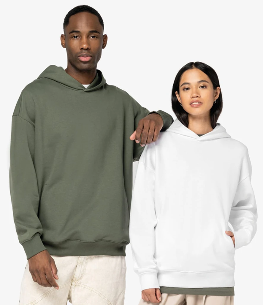 Man and women wearing unisex oversized Native Spirit tag free hoodie 