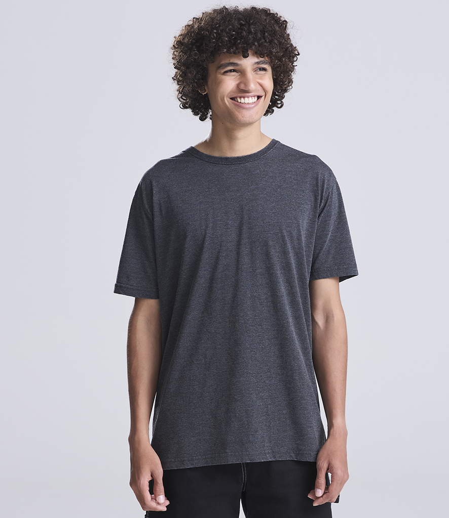 man in dark coloured washed effect tshirt by awdis