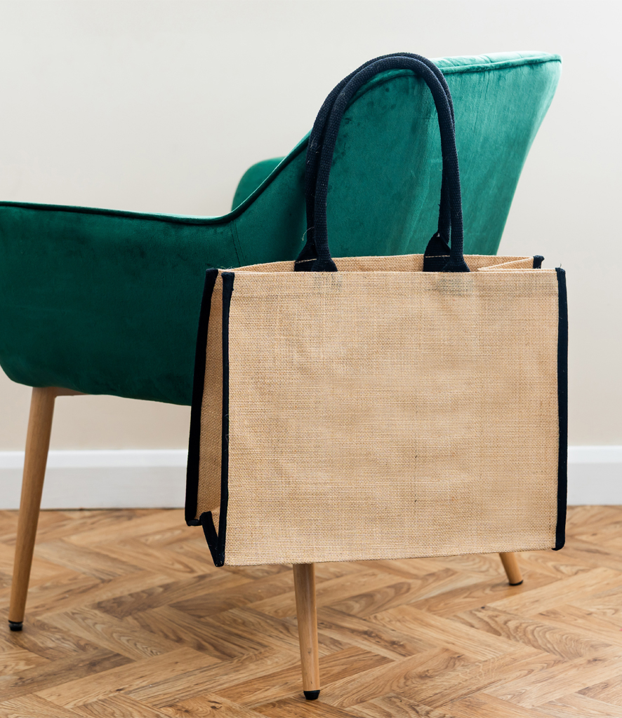 Three jute bags in different colours 