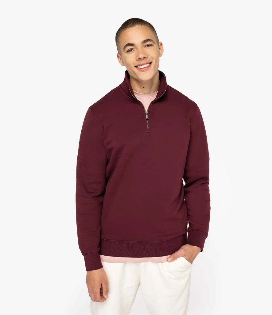Man wearing burgandy 1/4 zip sweatshirt from Native Spirit 
