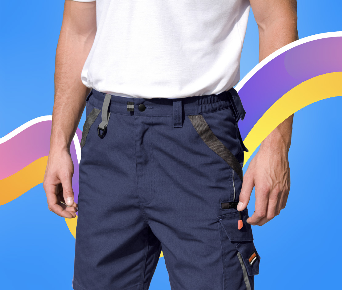 Man with white tshirt and navy blue cargo shorts